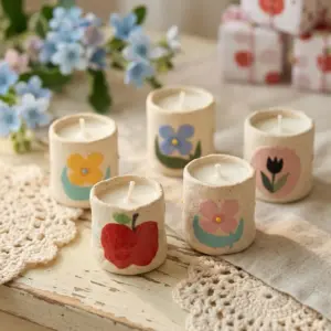Hand-Painted Ceramic Soy Scented Votive Candle Set